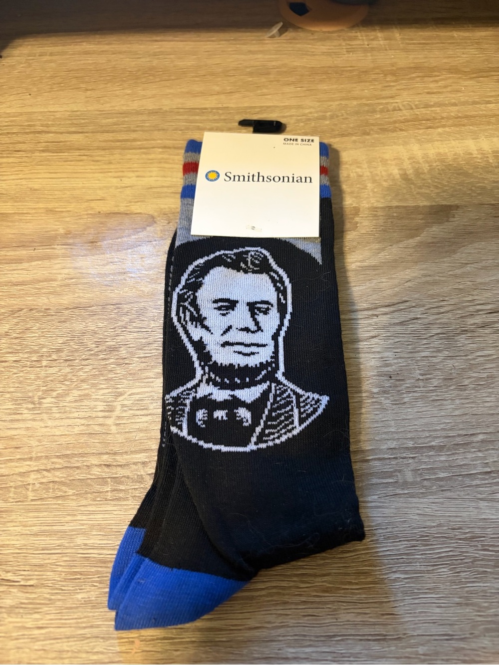 Smithsonian Men's Black & Blue Crew Socks with Historical Portrait